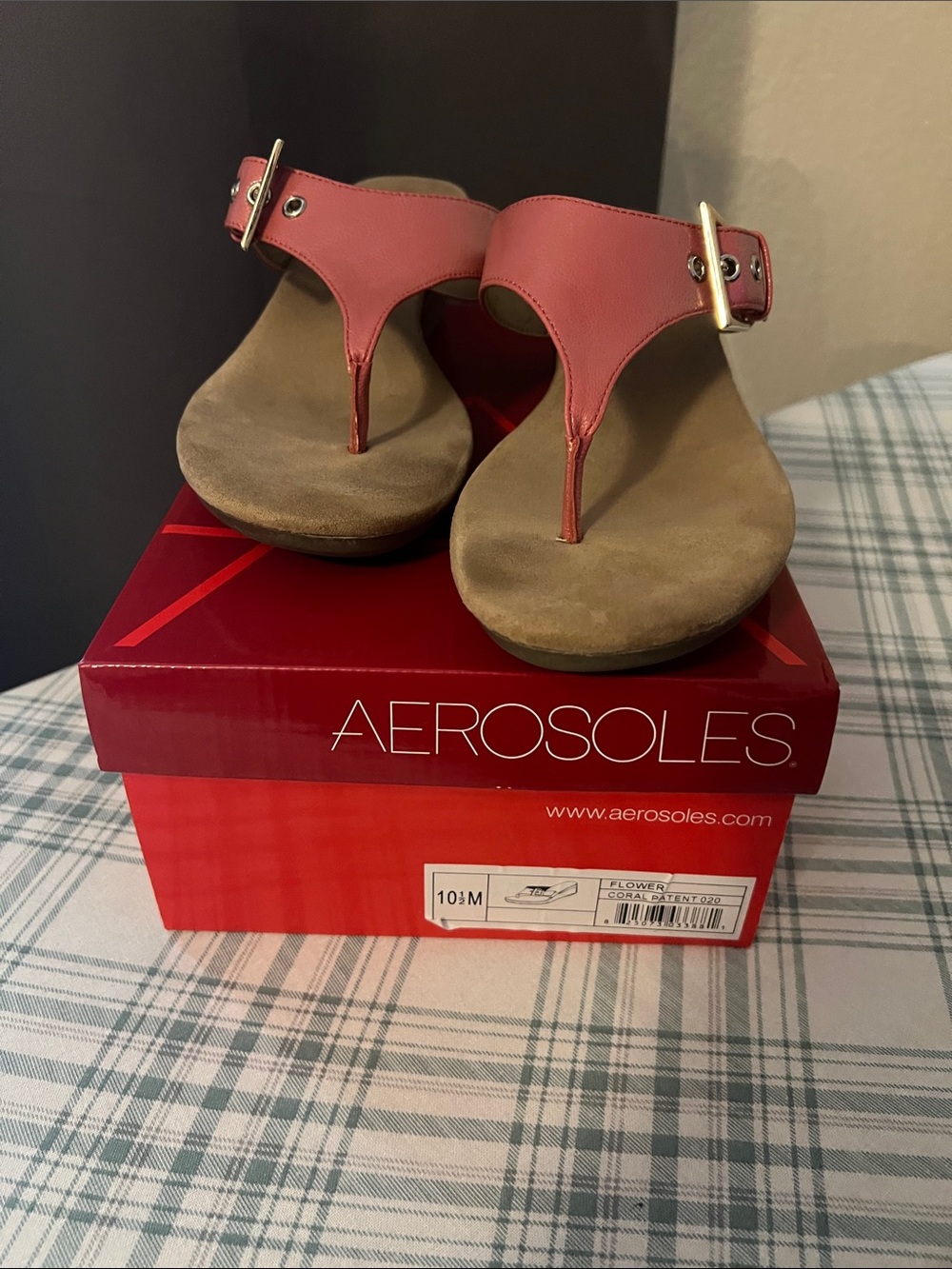 AEROSOLES Coral Pink T-Strap Buckle Sandals